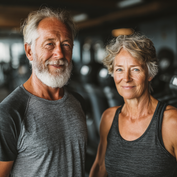 Seniori practicând exerciții de fitness într-o atmosferă prietenoasă și motivantă